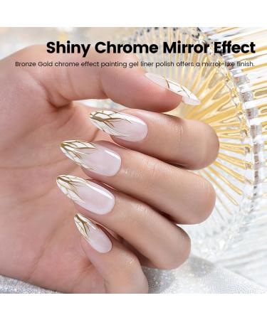 RARJSM Metallic Gel Liner Nail Art Set - Silver Bronze & Gold - 3D Mirror Chrome Effect - 8ml Gel Polish with Thin Brush for Home Salon - Curing Required - Buy Online on SooperMarket.com