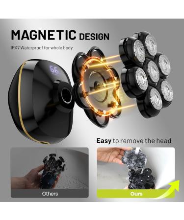 ROSSIFUR 6-in-1 Electric Head Shavers for Bald Men - Wet/Dry, LED Display, Rechargeable - Dark Black - Buy Online on SooperMarket.com