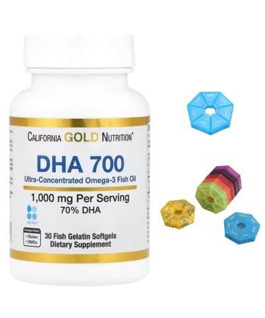 DHA 700 Fish Oil Compatible With California Gold Nutrition Ultra-Concentrated 1 000 mg 30 Fish Gelatin Softgels + Bonus Pill Organizer Weekly Pill Organizer Mini