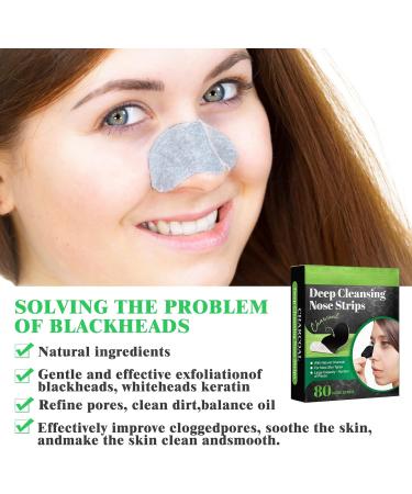 80 Pcs Nose Strips Pore Blackhead Remover Strips Nose Charcoal Bamboo Deep Cleansing of Blackheads Remover to All Skin Types Nose Blackhead Removal Skin Care at Home for Women Men(Black) - Buy Online on SooperMarket.com