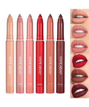 KIMIEYE 6pcs Lip Liner Pencel Set  Superstay Retractable Lip Crayon  Long Lasting Waterproof Nude to Red Velvety Matte Finish Lipstick Lip Makeup Set for Women  Include Built-Sharpener (SET A)