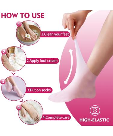 Silicone Socks for Feet - Anti-Slip Moisturizing Foot Mask (4 Pack) + 60g Foot Cream - Soothing Care for Cracked Skin - Skin Color & Pink - Buy Online on SooperMarket.com
