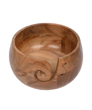 EDHAS Acacia Wood Yarn Bowl Holder | Handmade Holder with Holes | Yarn/Wool/String Storage Accessory (7" x 7" x 4")