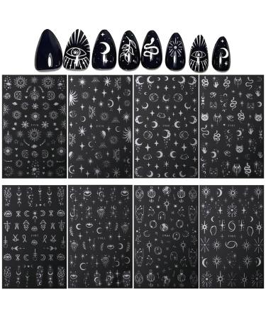 Stylish 3D Metallic Nail Art Stickers - Silver Moon Star & Snake Designs - Luxury Self-Adhesive Decals for DIY Manicure Decoration - Buy Online on SooperMarket.com