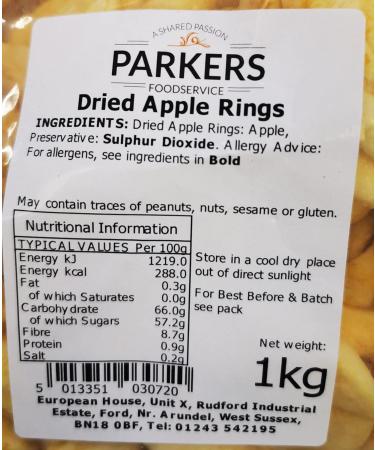 Parkers Dried Apple Rings 1kg - Buy Online on SooperMarket.com