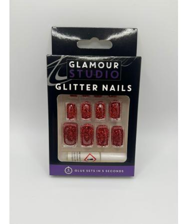 glitter false nails (Red)
