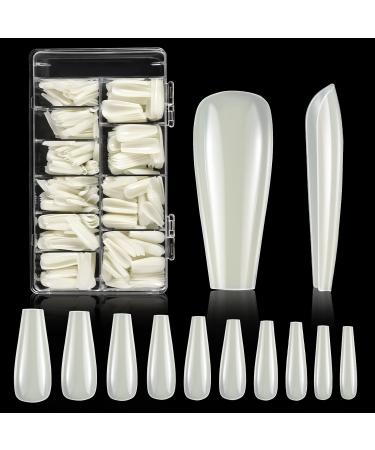 Fake Nails Coffin Nail Tips - Easkep Acrylic Nails Natural Nail Tips False Nails 600Pcs Ballerina Traceless Artificial Full Cover with Box for Nail Salons and DIY Nail Art at Home 10 Sizes Natural