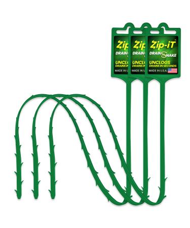Zip-It Hair Clog Removal 25-inch Drain Snake Cleaner (3-Pack), Unclog Your Sink, Shower, & Tub In Seconds  Non-toxic, Made in the USA