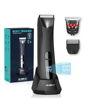 Intimate razor man kibiy electrical body razier men with interchangeable anti-cut ceramic blade professional IPX7 waterproof body hair trimmer with LED light display and standing charging station ... Black Body with Two Blades