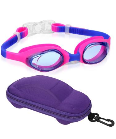 Careula Kids Swim Goggles, Swimming Goggles for Boys Girls Kid Toddlers Age 2-10 Blue/Fuchsia