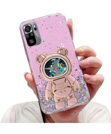 Tivenfezk Nadoli for Xiaomi Redmi Note 10s Treibsand B r Astronaut Hidden Stand Shell caricature glitter astronaut stand soft silicone bling mobile phone case.
