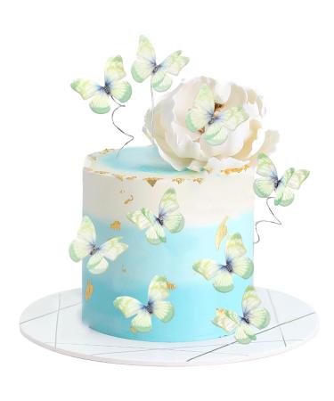Cyodoos 30Pcs 3D Green Butterfly Cupcake Toppers Double Layer Butterfly Decorations for Women's Happy Birthday Cake Decorations Party Decorations