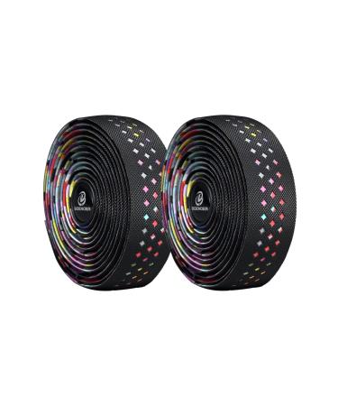 Boenoea Bike Handlebar Tapes Road Mountain Bike Bar Tapes, Bike Bicycle Cycling Handlebar Grip Tape Wraps Adhesive Back with Bar Plugs 1.Colorful