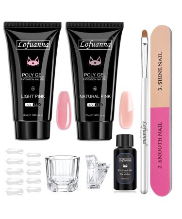 Lofuanna Poly Nail Gel Kit Poly Extension Gel 2PCS 30ML Popular Pink Builder Nail Gel Quick Building Gel Acrylic Poly in Tubes for Nail Extension Thickening Nail Trendy Beauty Gift Nail A