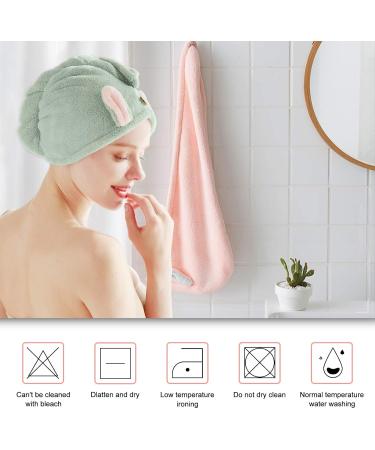 Galat e Hair Turban Set - 2 Microfiber Towel Dryers with Cute Rabbit Ears | Quick-Dry Headscarf for Long Hair - Pink & Green | Perfect for Women and Girls - Buy Online on SooperMarket.com