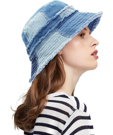 GuanGu Washed Denim Bucket Hat for Women & Men | Packable Summer Sun Hat for Travel | Blue Denim | Small-Medium - Buy Online on SooperMarket.com