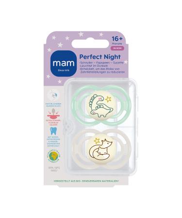 Buy Mam Perfect Night Pacifiers 2-Pack - Glow in the Dark Dental-Friendly Eco-Friendly Silicone for 16+ Months - Dino & Fox Designs - Buy Online on SooperMarket.com