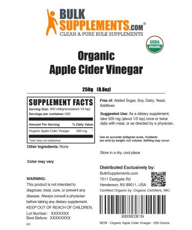 Organic Apple Cider Vinegar Powder - 500mg per Serving - Digestive Support - Soy Free - 250g - 500 Servings - 8.8oz - Buy Online on SooperMarket.com