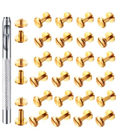 60 Pairs 3 Sizes Brass Chicago Screws Leather Rivets Belt Screw Solid Brass Chicago Screws Binding Stud Screws Leather Fasteners Rivets Belt Strap Screw with Hole Punch Tool for DIY Jean (Gold)