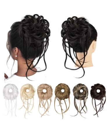 Messy Bun Hair Piece REECHO 1PC Super Long Tousled Updo Hair Bun Extensions Curly Wavy Hair Wrap Ponytail Hair Scrunchies with Elastic Hair Band Hair Accessory for Women Girls - Black