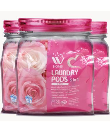 5-in-1 Laundry Pods, Total 96 Count, High Efficiency (HE), Ultra Concentrate with Powerful Stain Lifter Technology, Fabric Softener With Rose Extracts, Detergent Pods, 32 Count (Pack of 3) Rose 32 Count (Pack of 3)