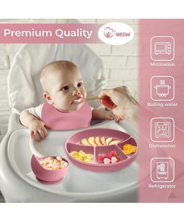 Silicone Baby Weaning Set - Divided Suction Plate, Bowl, and Sippy Cup - Pink - Buy Online on SooperMarket.com