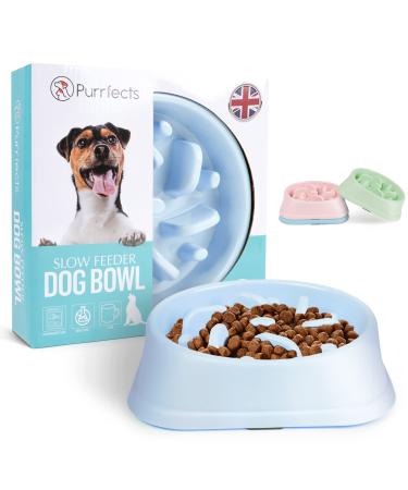 Purrfects Slow Feeder Dog Bowl (Sky Blue) - Anti Choke Anti Bloat - Dog slow feeder dog feeders to slow feeding dog bowls