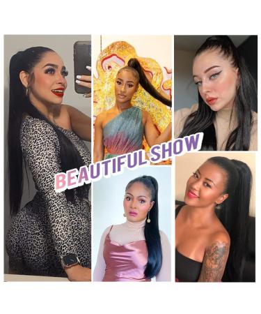 32 Inch Natural Black Straight Ponytail Extension | Heat Resistant Synthetic Wrap Around Ponytail for Women and Girls - Buy Online on SooperMarket.com