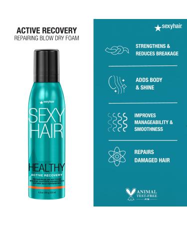 SexyHair Healthy Active Recovery Repairing Blow Dry Foam 6.8 Oz | Up to 99% Breakage Reduction | Helps Repair | All Hair Types - Buy Online on SooperMarket.com