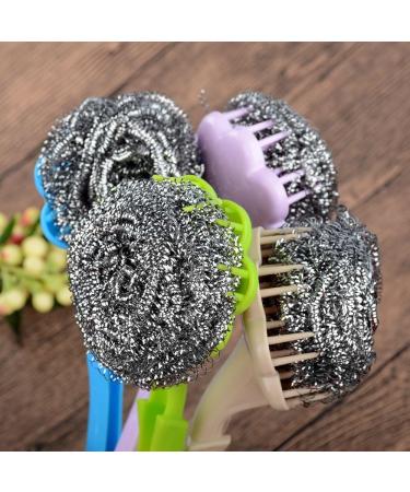 UTENEW Stainless Steel Wool Scourer Sponges Scrubbers Scouring Pads with Handle 2 Pack for Kitchen Bathroom - Buy Online on SooperMarket.com