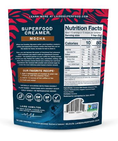 Laird Superfood Mocha Non-Dairy Coffee Creamer 227g - Gluten Free, Non-GMO, Vegan - Buy Online on SooperMarket.com