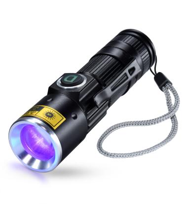 DARKDAWN Torch UV 395nm Light Flashlight USB Rechargeable Ultraviolet LED Blacklight Mini Wood s Lamp Portable Blacklight Detector for Pet Cat Urine Dried Stains/Uranium Glass/Resin Curing Uv 395nm Light/Violet - 1 Pack