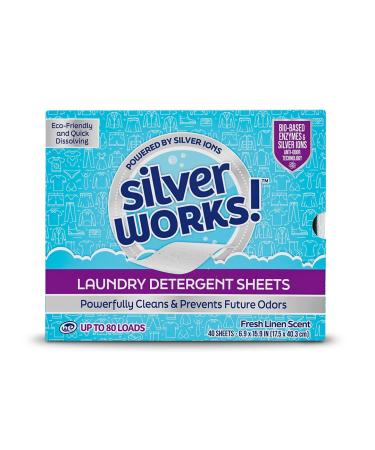 Premium Laundry Detergent Sheets Silver Ion Odor Elimination Technology Laundry Sheets Detergent Powerfully Clean & Prevent Odors Washer Sheets Detergent (40 Sheets) Fresh Linen