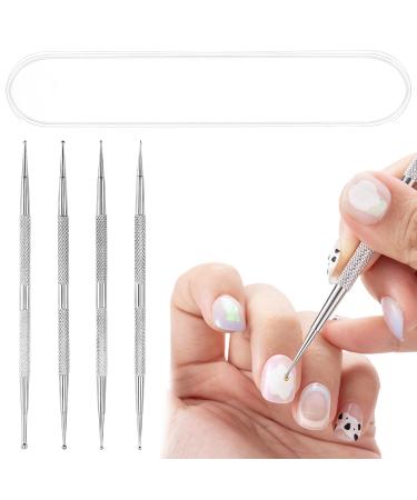 4pcs Nail Art Paint Dot Tool Set Dotting Painting Pen Polish Carving Tackle Manicure Drawing Kit for Salon Home Nail Art Professional Enthusiast(Silver Size:12.5cm)