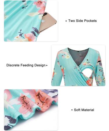 OUGES Womens V-Neck Maternity Nursing Dress with Pockets - Long Sleeve Floral D - Buy Online on SooperMarket.com