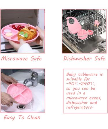 6-Piece Silicone Baby Weaning Set in Pink | Bib, Plate, Bowl, Cup, Fork & Spoon for Babies, Toddlers & Kids - Buy Online on SooperMarket.com