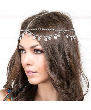 Runmi Boho Headchains Sequins Tassels Headpiece Bridal Hair Piece Wedding Hair Accessories for Women and Girls silver