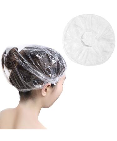 100 Pcs Disposable Shower Caps Extra Elastic Waterproof Shower Caps Clear Waterproof Plastic Shower Cap for Home Hotel Spa and Hair Salon Portable Travel