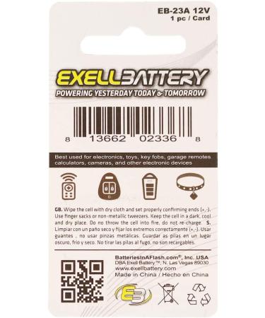 Exell EB-23A 12V Alkaline Battery - Replaces 27A A27 B-1 CA22 & More - International Shipping Available - Buy Online on SooperMarket.com