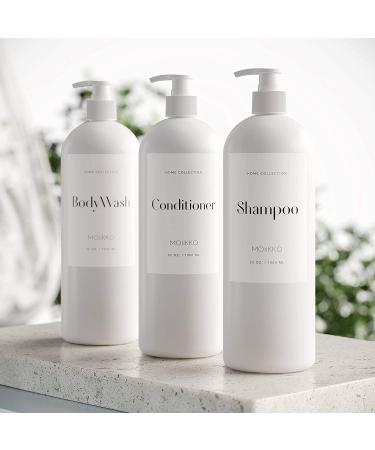 MOIIKKO 32oz Refillable Shampoo and Conditioner Bottles - Pack of 3, White Dispensers with Waterproof Labels - Modern Bathroom Accessories - Buy Online on SooperMarket.com