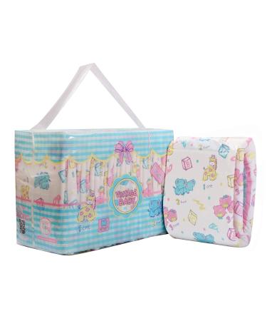 LittleForBig Printed Adult Brief Diapers Adult Baby Diaper Lover ABDL 10 Pieces- Vintage Baby MM (10 Pack) Blue