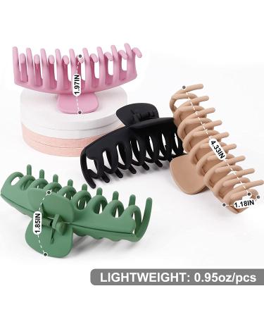 Tocess Large Hair Claw Clips for Women - Strong Hold 4.33 Inch Matte Clips (4 Pcs) - Ideal for Thin, Thick, Curly Hair - Black, Khaki, Pink, Green - Buy Online on SooperMarket.com
