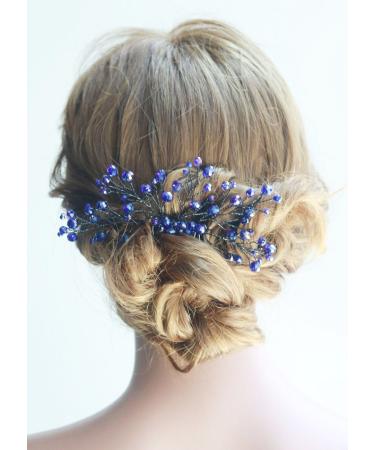 Missgrace Bridal and Women Crystal Navy Blue Hair Jewelry Wedding Blue Hair Comb Women Crystal Hair Clip Headpiece for Wedding and Party Vintage Hair Comb Bridal Hair Accessories