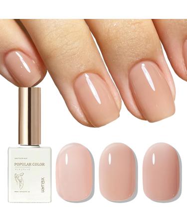 Nude Gel Nail Polish Pink Jelly Natural Transparent French Manicure Gel Nail Polish 15ML Nude Neutral Builder Gel Nail Primer Soak off LED Gel Nail Varnish for Women Girls DIY Nail Art at Home