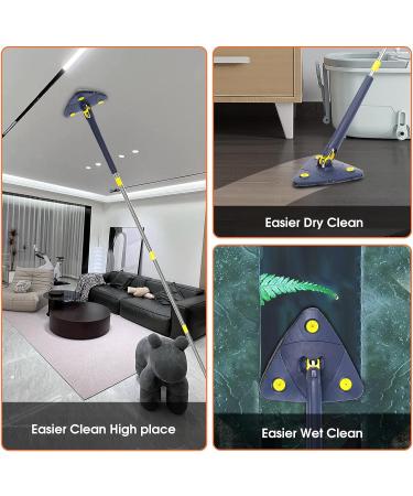 Rotatable Adjustable Cleaning Mop | 85 Long Handle 360 Triangle Baseboard Wall Cleaner with Extension Pole | 4 Reusable Washable Pads | Wet Dry for Ceiling Floor Wall | Blue - Buy Online on SooperMarket.com