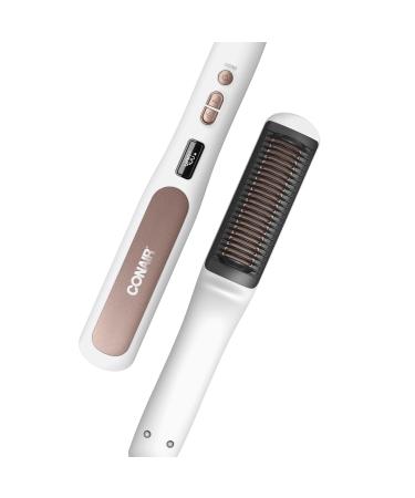 Conair Double Ceramic Straightening Brush Heated Hair Straightening Brush for Smooth Shiny Hair V-Shaped Heat Bristles for Closer Contact with Hair White 1.5"