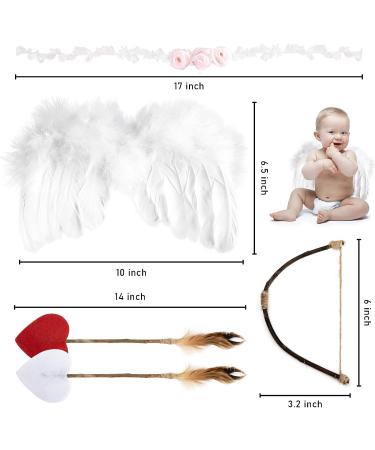 AMOR PRESENT Baby Angel Wings Set | White Newborn Photoshoot Costume with Wings, Headband, Bow, Swords | Photo Prop Outfit 0-18 Months - Buy Online on SooperMarket.com