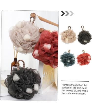 NOLITOY 4pcs Bath Scrub Ball Set | Exfoliating Pouf & Back Scrubber | Mesh Shower Sponge for Body Care - Ideal for All Skin Types - Buy Online on SooperMarket.com