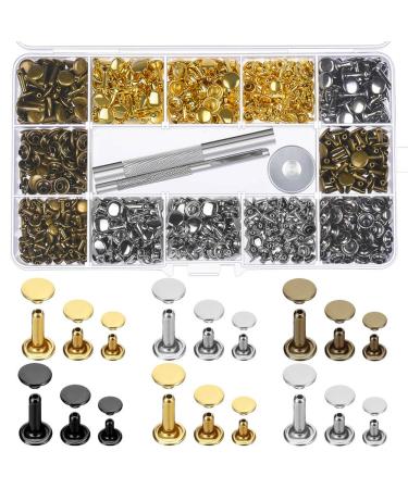 Paxcoo 480 Sets 3 Sizes Leather Rivets Double Cap Rivet Tubular Metal Studs with 3 Pieces Setting Tool Kit for Leather Craft Repairs Decoration  4 Colors