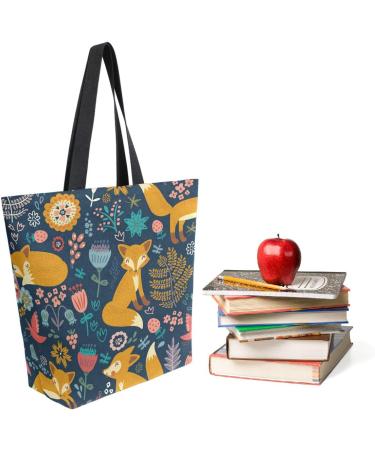 Cute Forest Fox Floral XL Canvas Tote Bag for Gym, Beach & Travel - Buy Online on SooperMarket.com